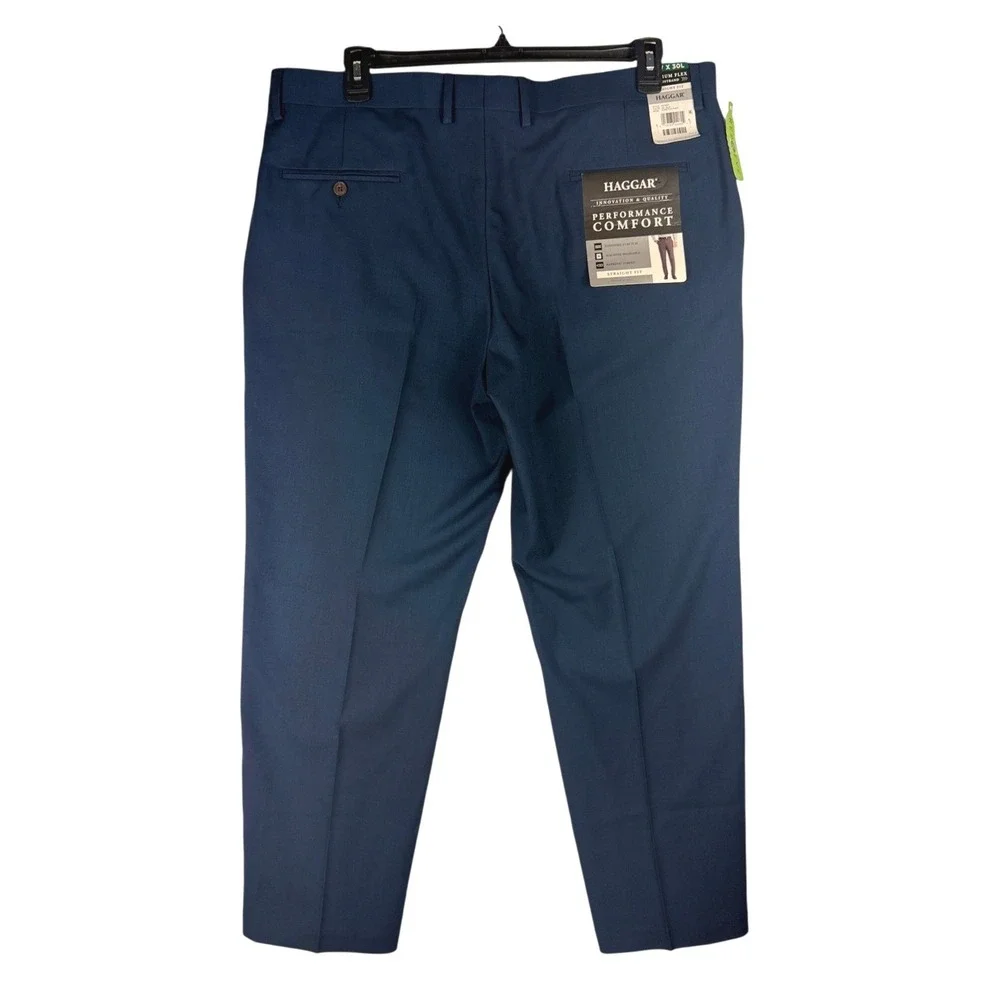 Haggar Mens Performance Comfort Straight Fit Stretch Pants Blue 40x30 NEW‎